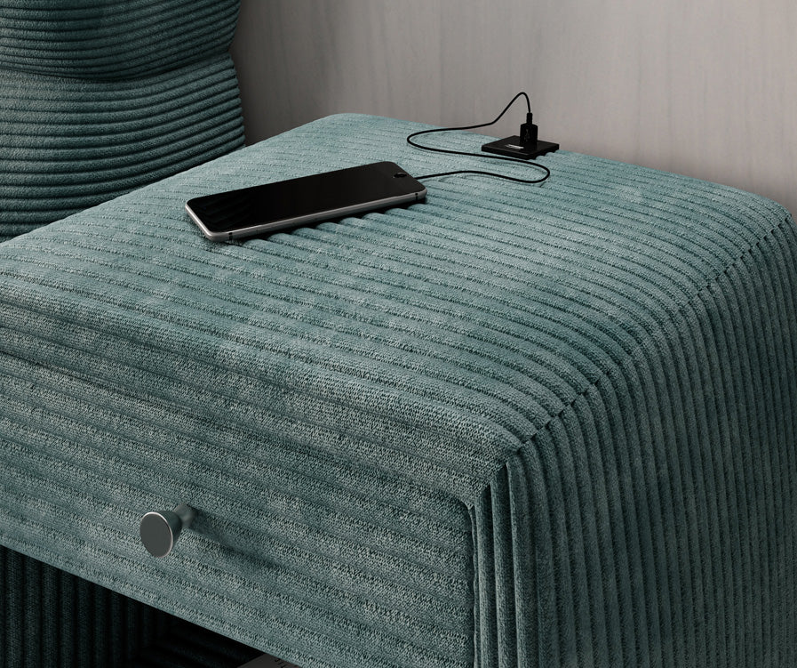 Designer nachtkastje Lilly met USB-aansluiting in Ribstof