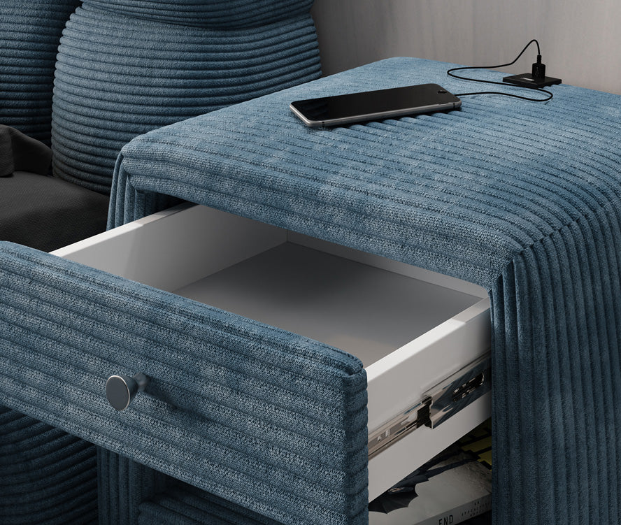 Designer nachtkastje Lilly met USB-aansluiting in Ribstof