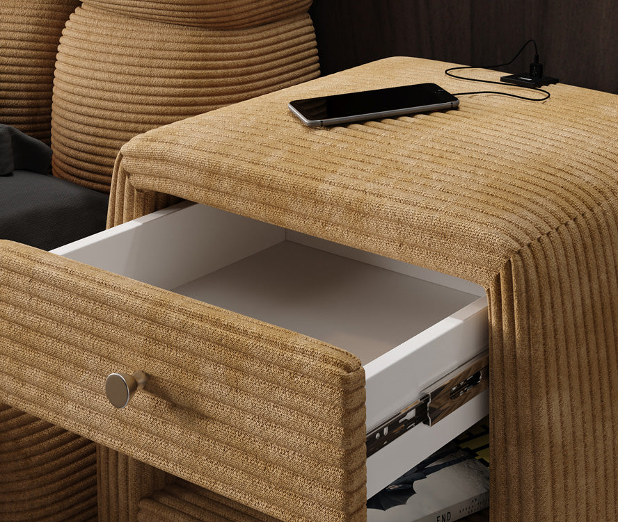 Designer nachtkastje Lilly met USB-aansluiting in Ribstof