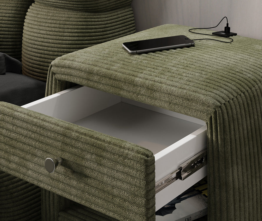Designer nachtkastje Lilly met USB-aansluiting in Ribstof