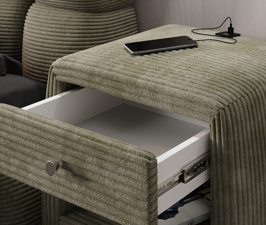 Designer nachtkastje Lilly met USB-aansluiting in Ribstof