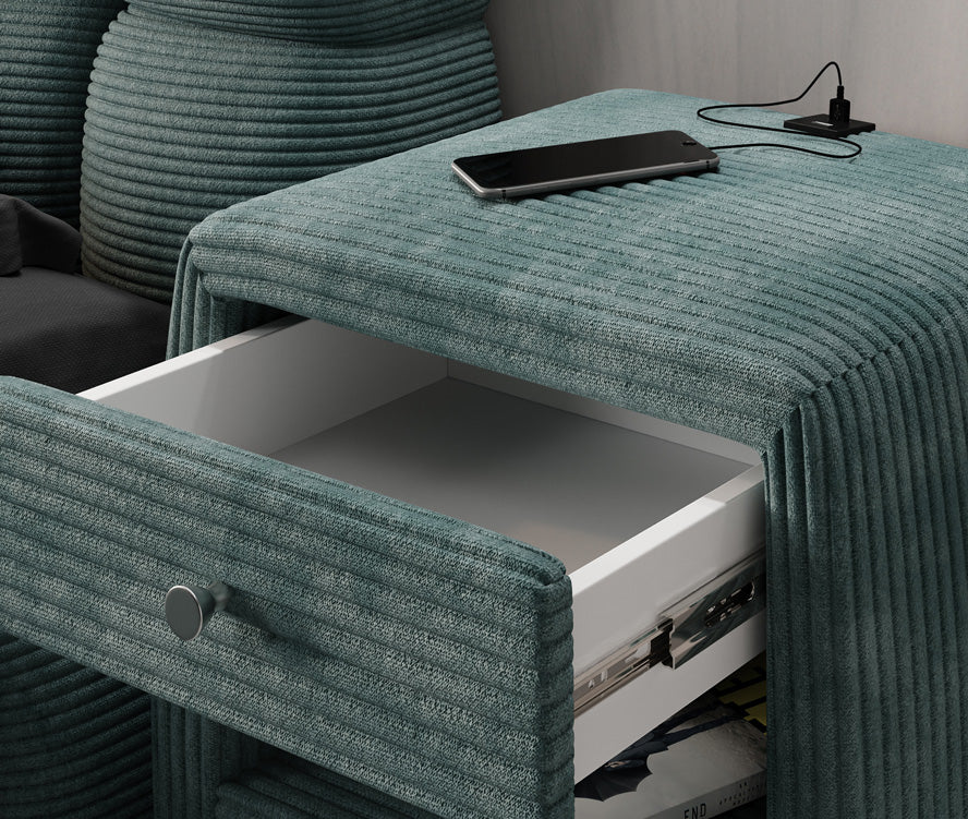 Designer nachtkastje Lilly met USB-aansluiting in Ribstof