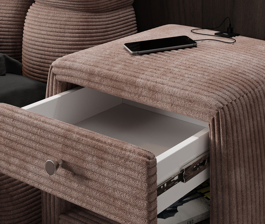 Designer nachtkastje Lilly met USB-aansluiting in Ribstof