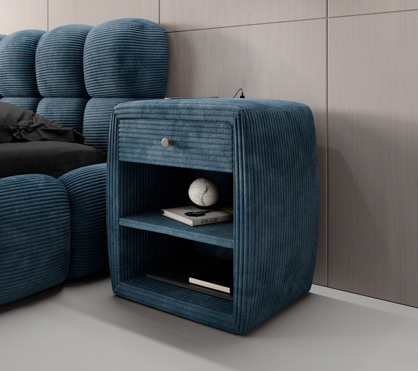Designer nachtkastje Lilly met USB-aansluiting in Ribstof