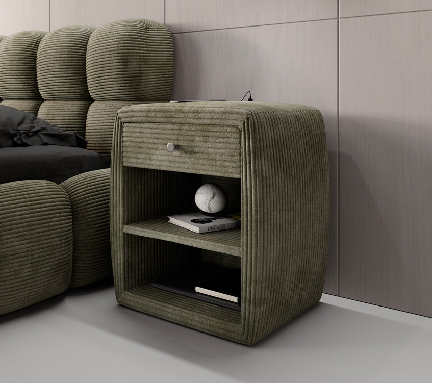 Designer nachtkastje Lilly met USB-aansluiting in Ribstof
