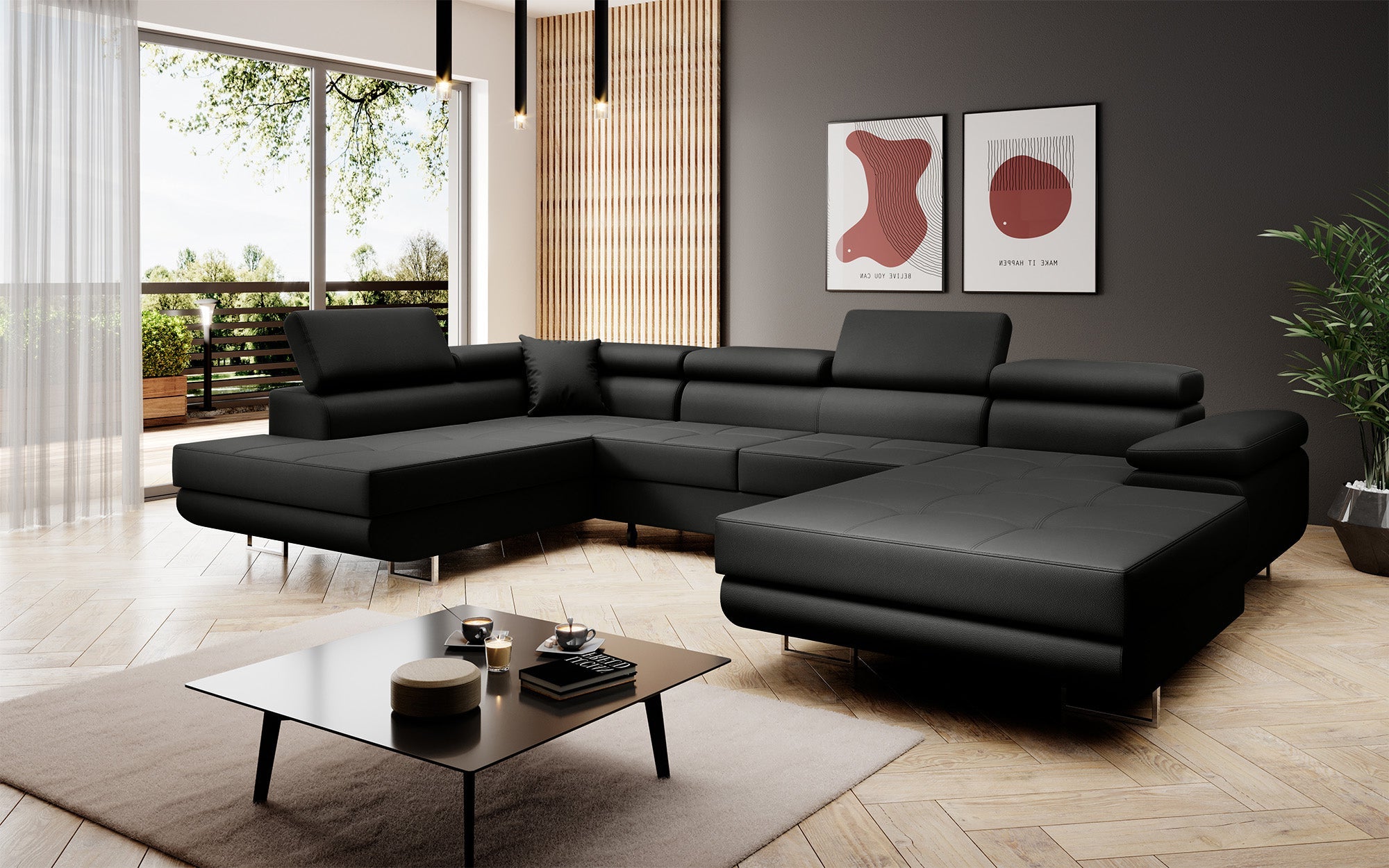 Designbank Lago met slaap- en klapfunctie in kunstleer