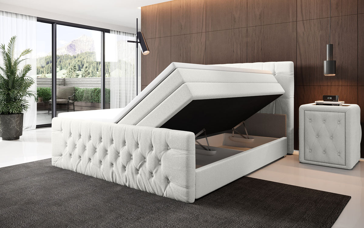 Lit boxspring Velutto Bouclé avec espace de rangement