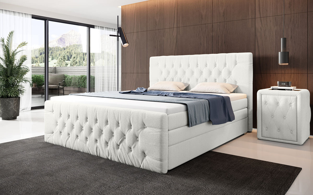 Lit boxspring Velutto Bouclé avec espace de rangement