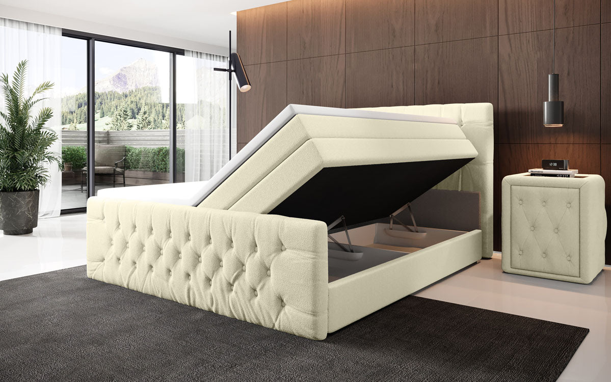 Lit boxspring Velutto Bouclé avec espace de rangement