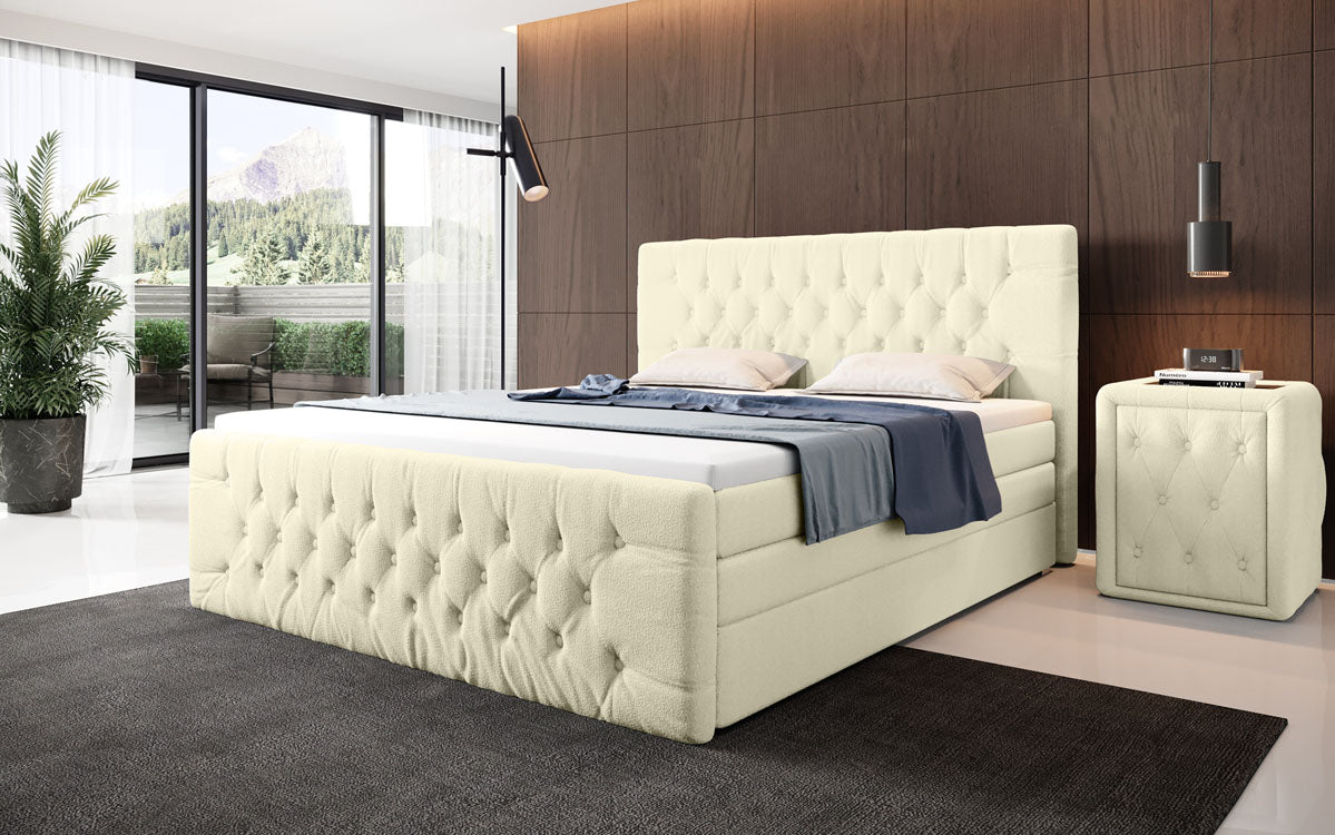 Lit boxspring Velutto Bouclé avec espace de rangement