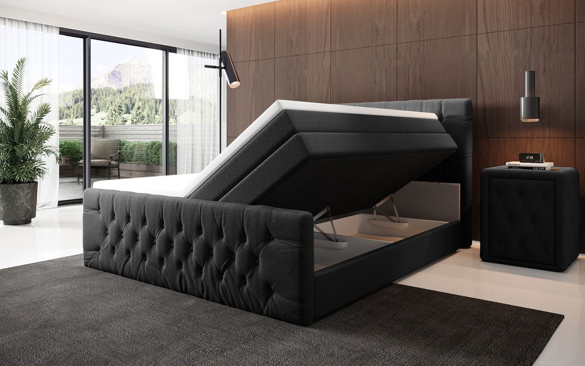Lit boxspring Velutto Bouclé avec espace de rangement