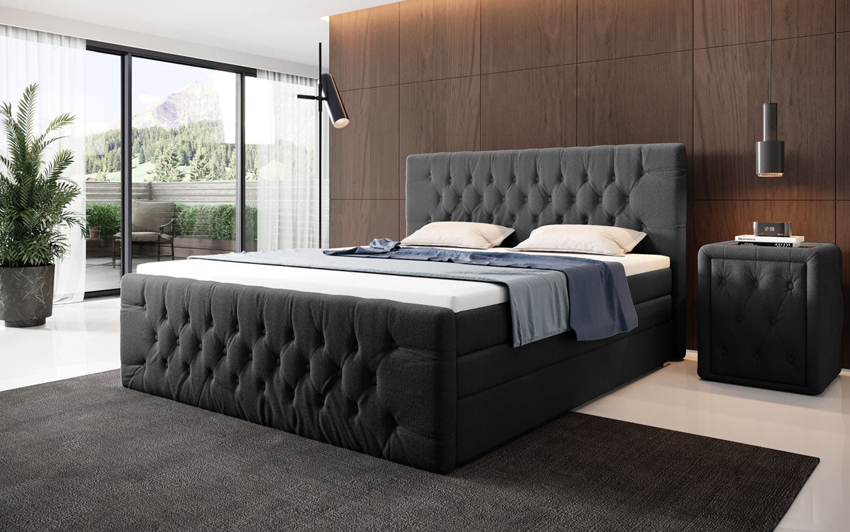 Lit boxspring Velutto Bouclé avec espace de rangement