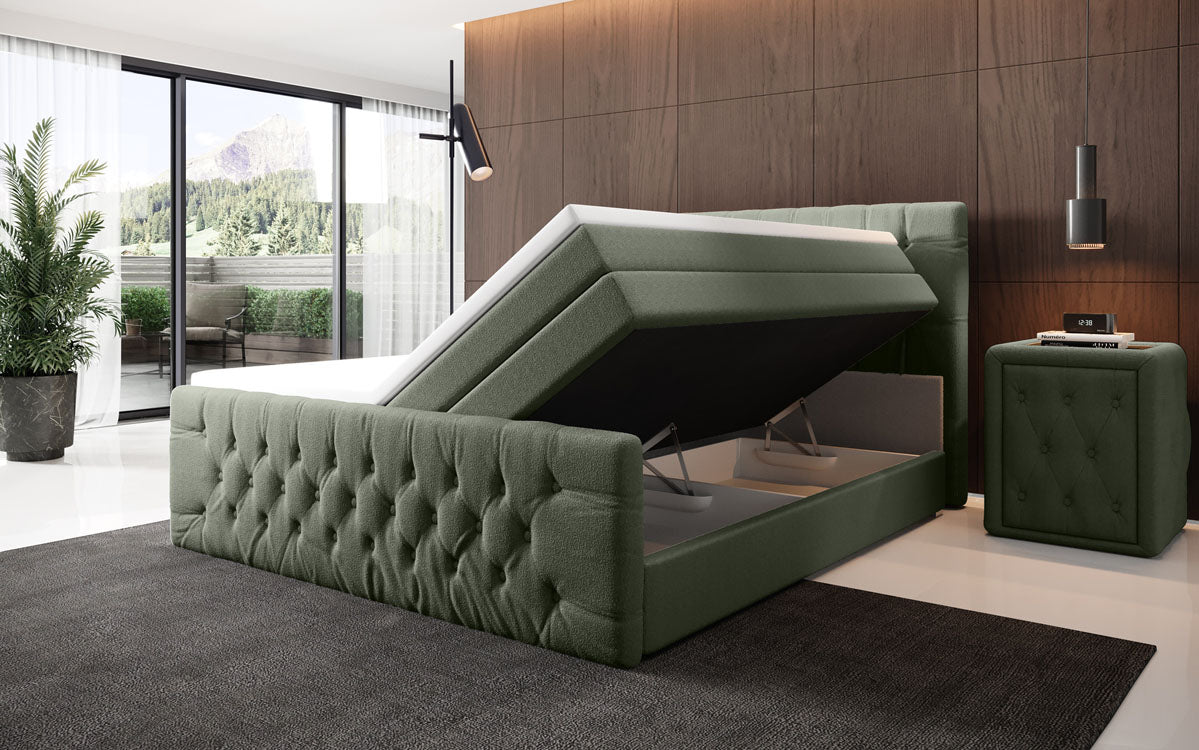 Lit boxspring Velutto Bouclé avec espace de rangement