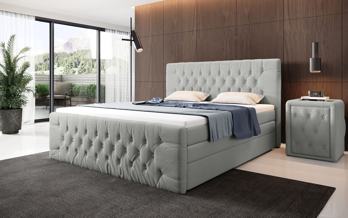Lit boxspring Velutto Bouclé avec espace de rangement