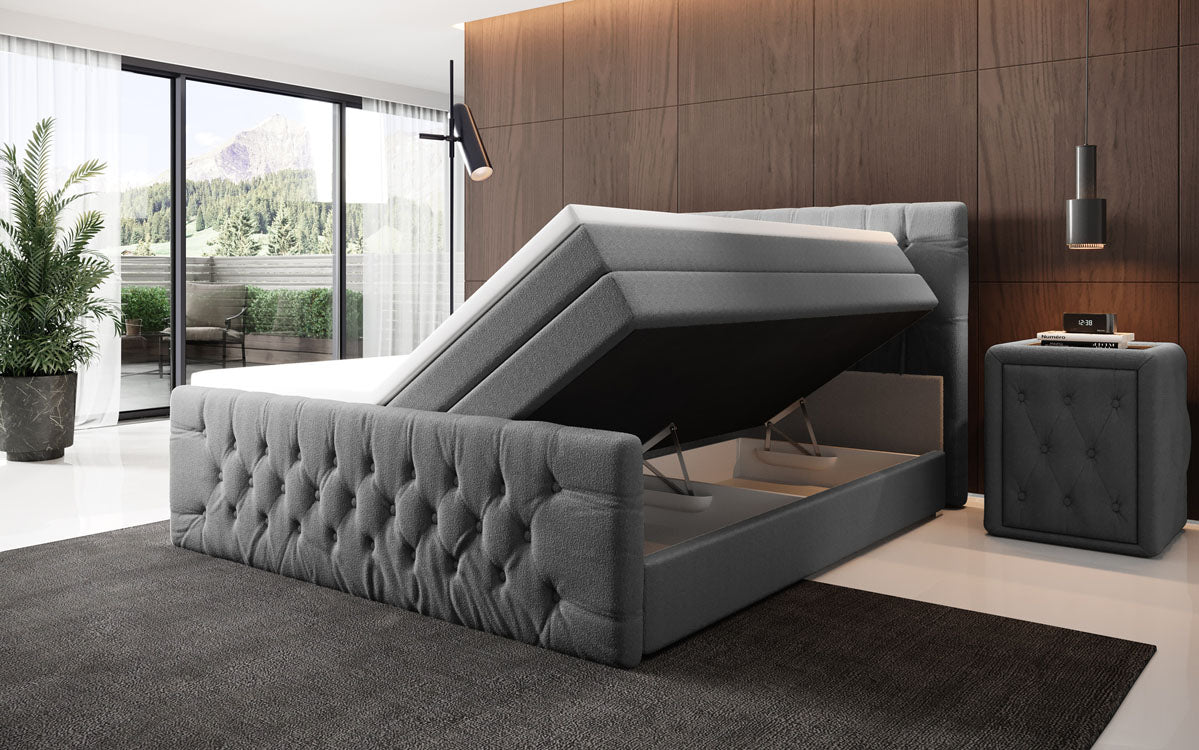 Lit boxspring Velutto Bouclé avec espace de rangement