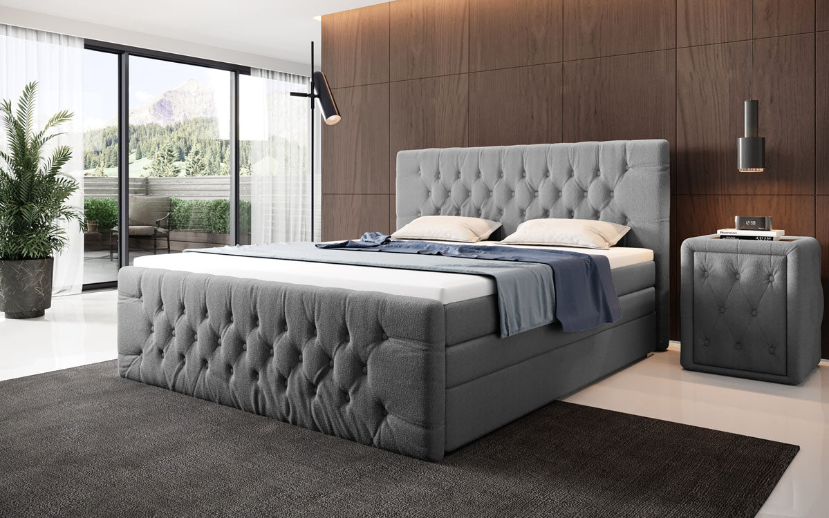 Lit boxspring Velutto Bouclé avec espace de rangement