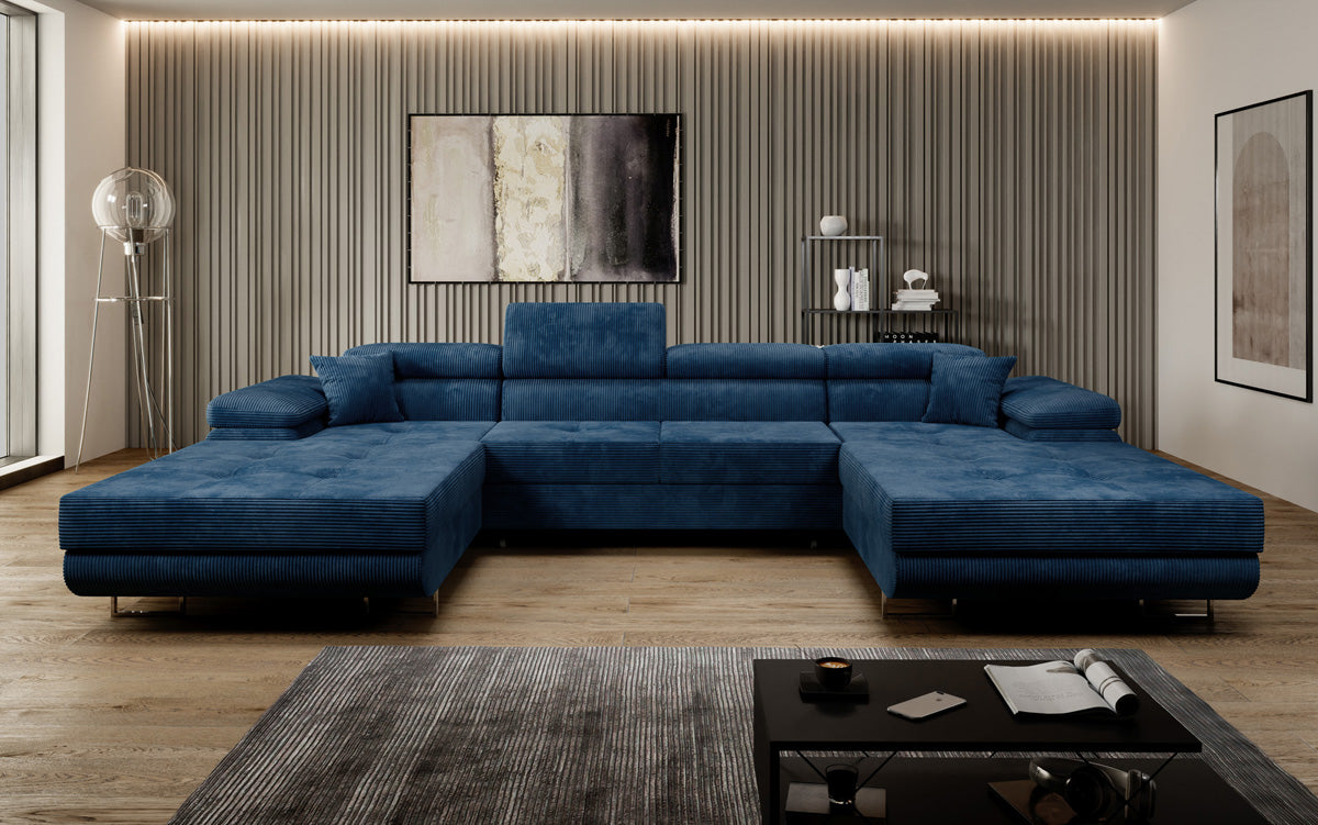 Canapé designer Calvera U avec fonction couchage et rabattable en Côtelé