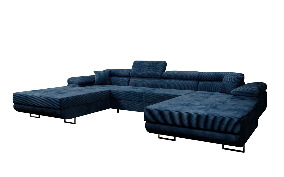 Canapé designer Calvera U avec fonction couchage et rabattable en Côtelé