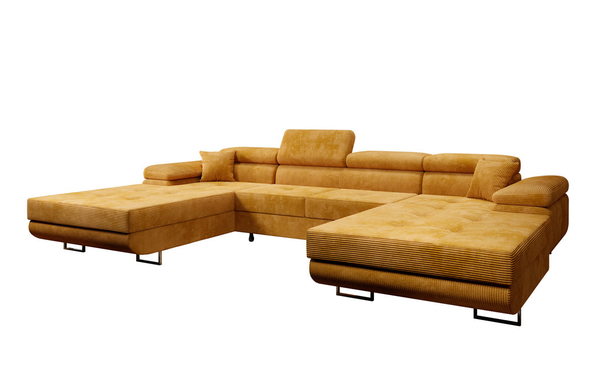 Canapé designer Calvera U avec fonction couchage et rabattable en Côtelé