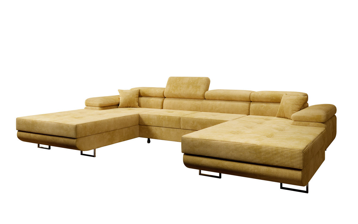 Canapé designer Calvera U avec fonction couchage et rabattable en Côtelé