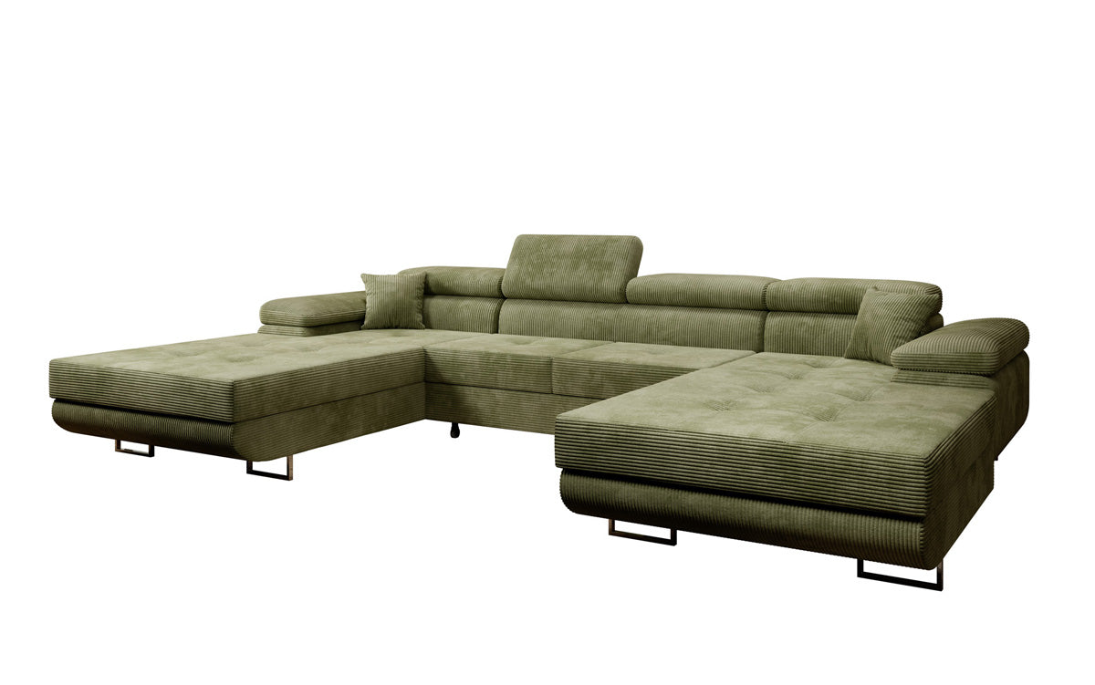 Canapé designer Calvera U avec fonction couchage et rabattable en Côtelé