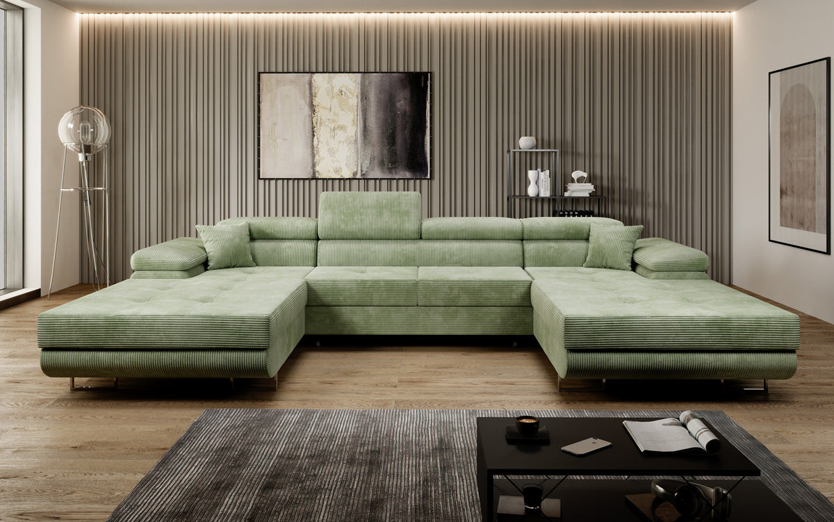 Canapé designer Calvera U avec fonction couchage et rabattable en Côtelé