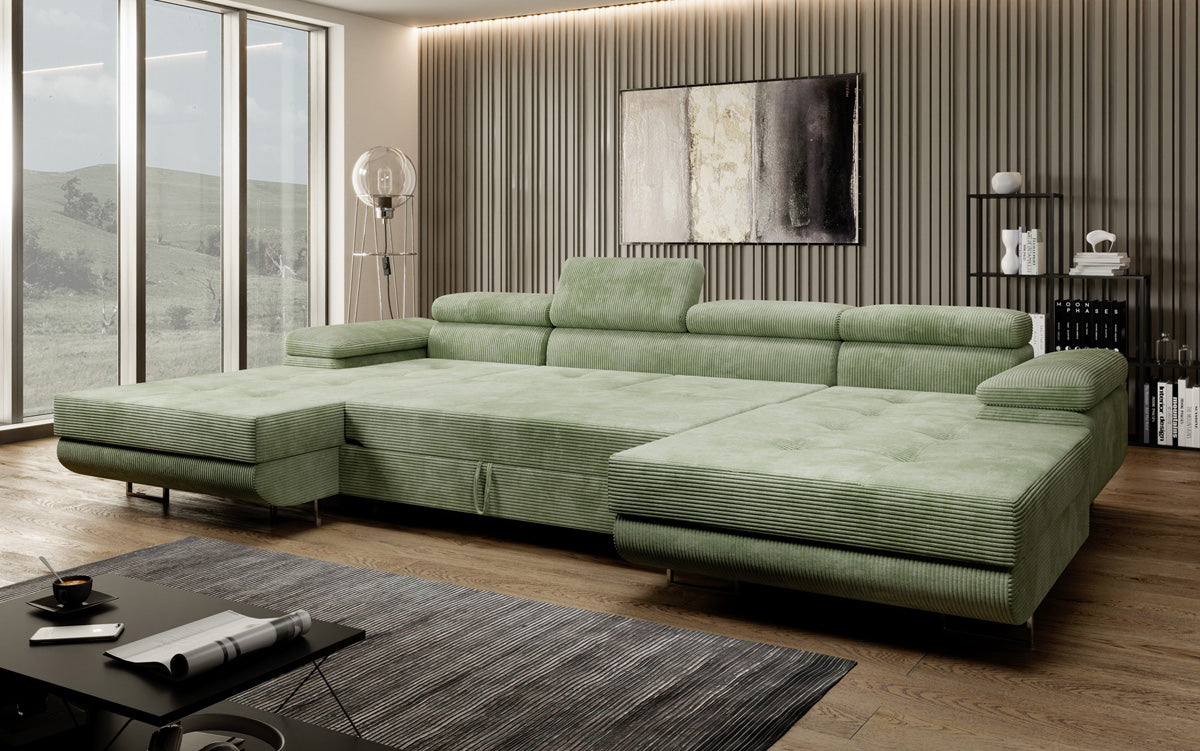 Canapé designer Calvera U avec fonction couchage et rabattable en Côtelé