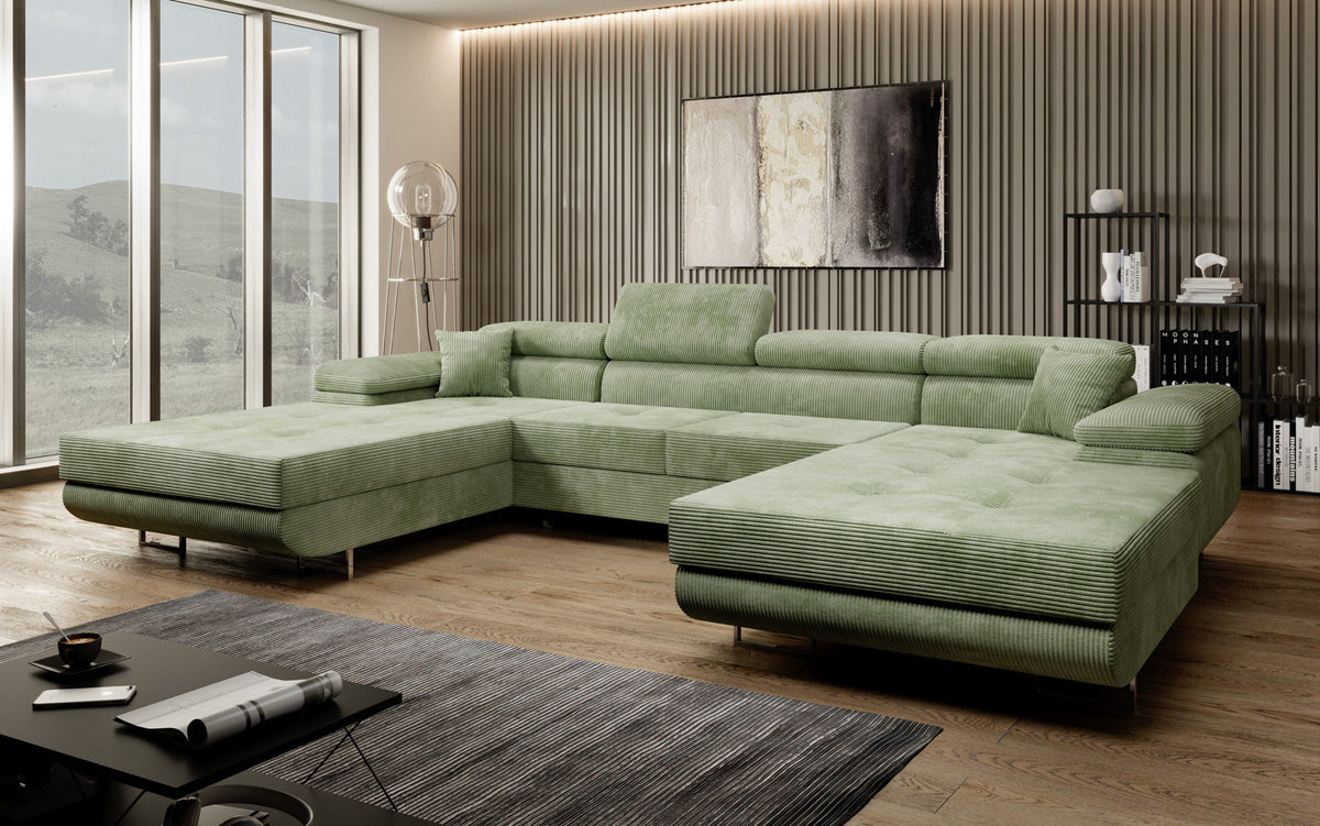 Canapé designer Calvera U avec fonction couchage et rabattable en Côtelé