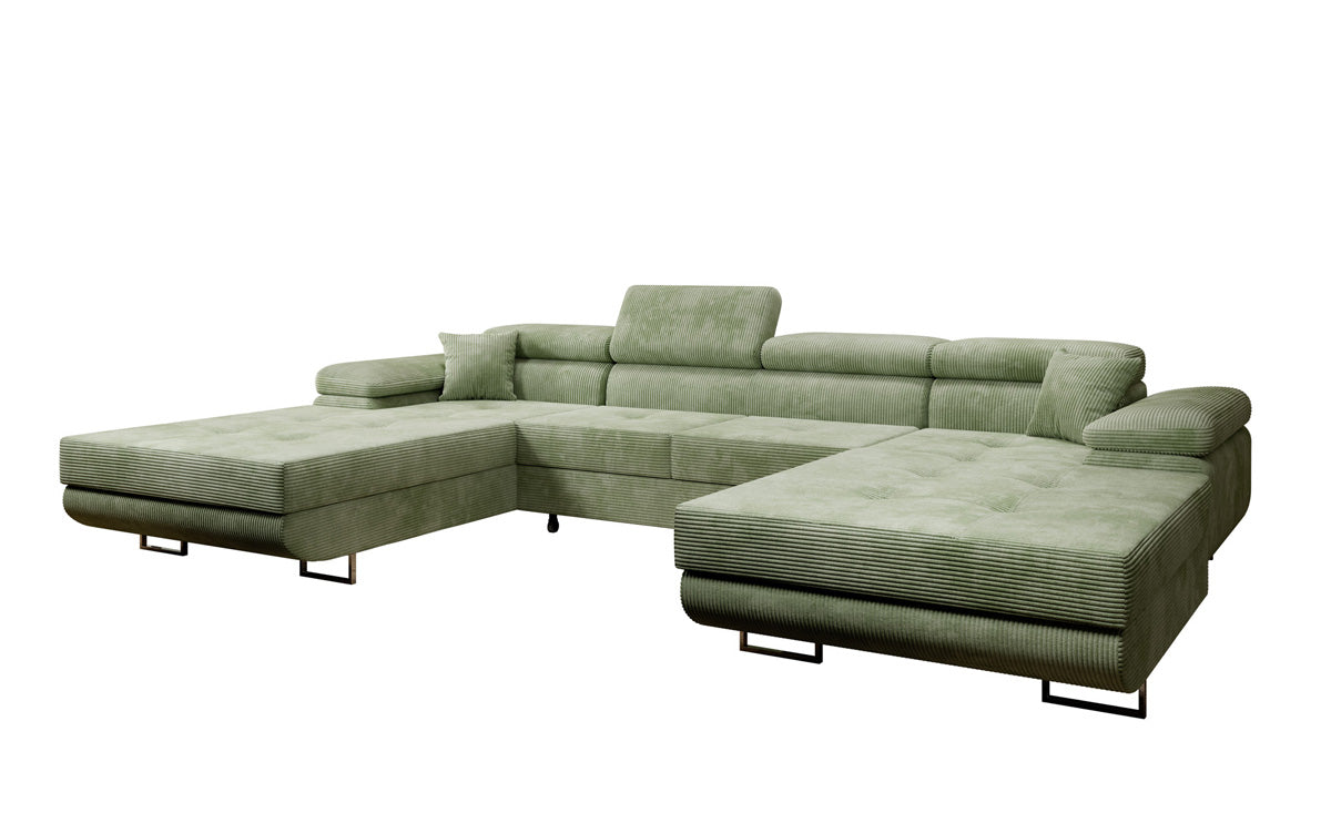 Canapé designer Calvera U avec fonction couchage et rabattable en Côtelé