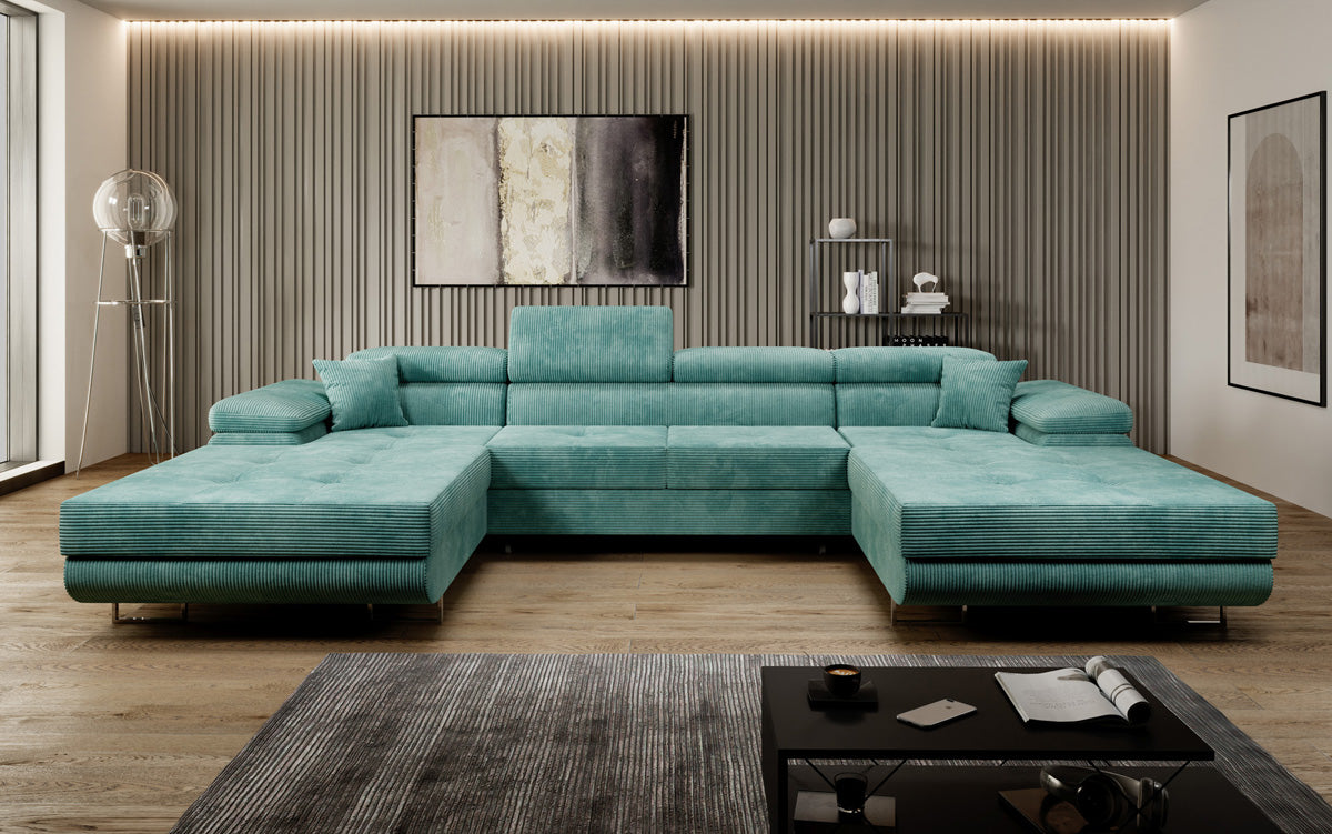 Canapé designer Calvera U avec fonction couchage et rabattable en Côtelé