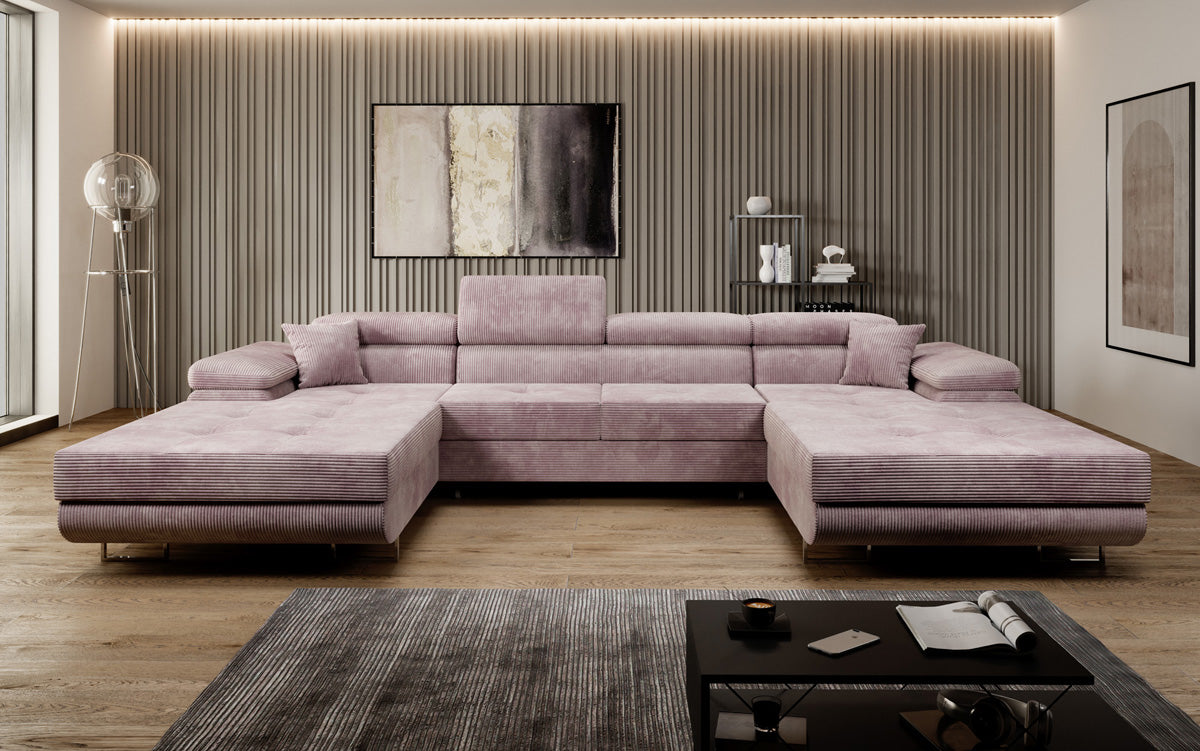 Canapé designer Calvera U avec fonction couchage et rabattable en Côtelé