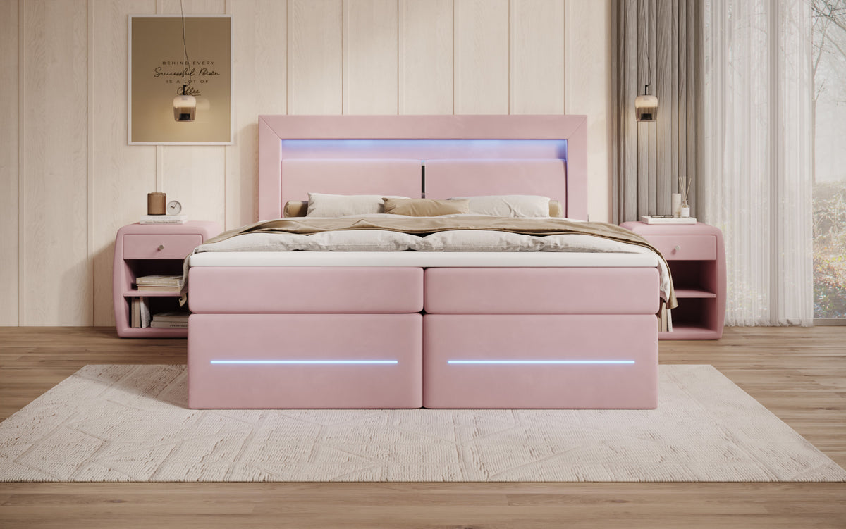 Boxspringbed Minera met LED, USB en opbergruimte
