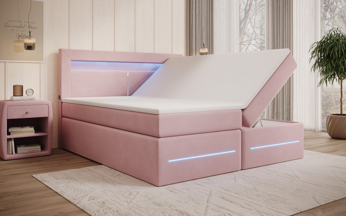 Boxspringbed Minera met LED, USB en opbergruimte