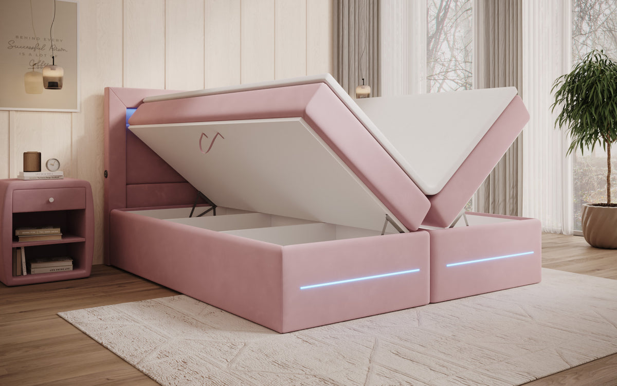 Boxspringbed Minera met LED, USB en opbergruimte