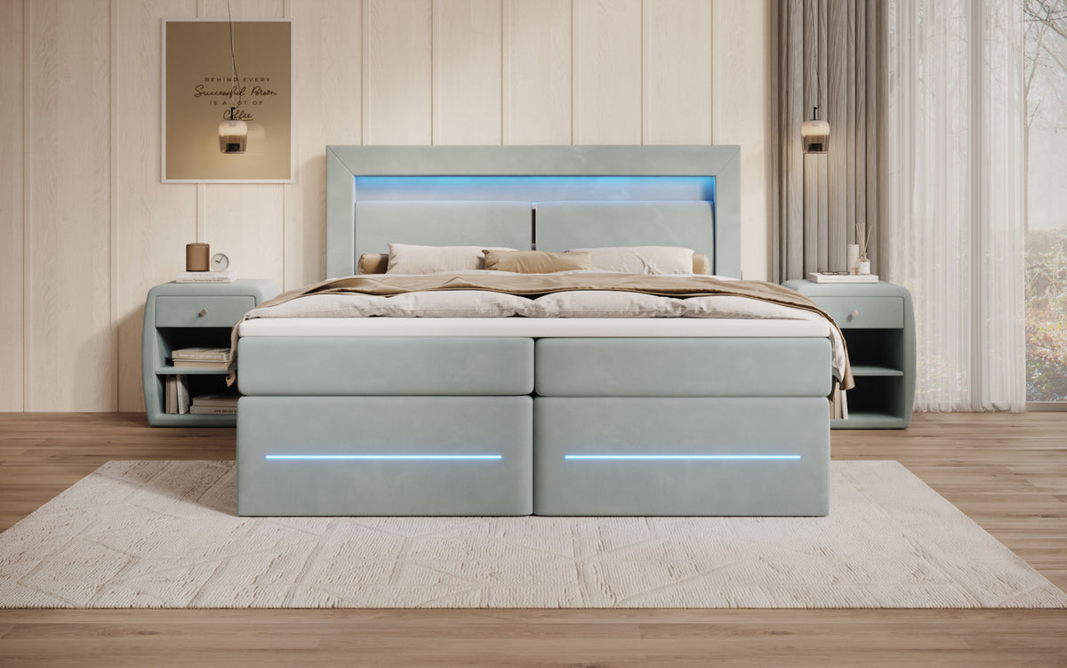 Boxspringbed Minera met LED, USB en opbergruimte