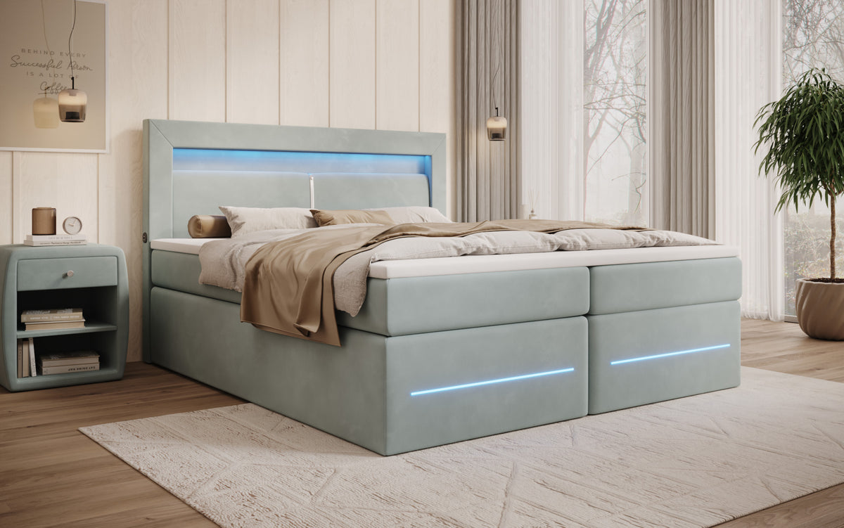 Boxspringbed Minera met LED, USB en opbergruimte