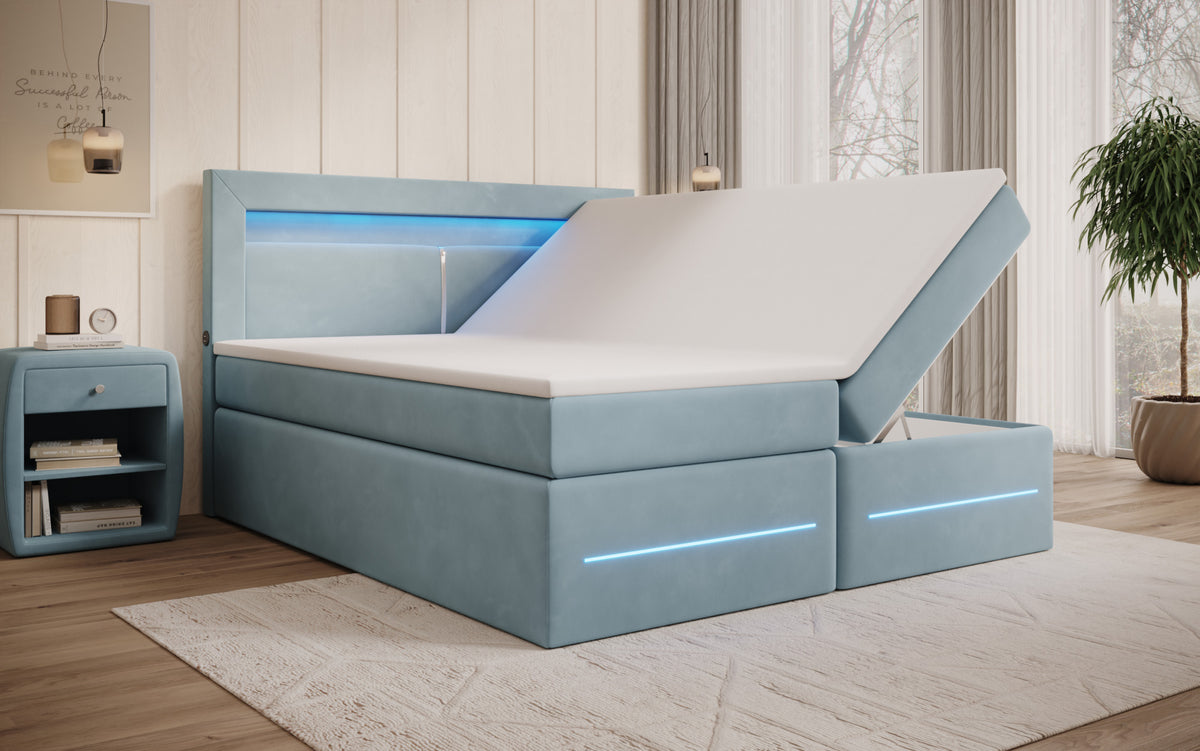 Boxspringbed Minera met LED, USB en opbergruimte