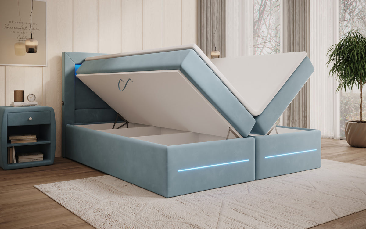 Boxspringbed Minera met LED, USB en opbergruimte