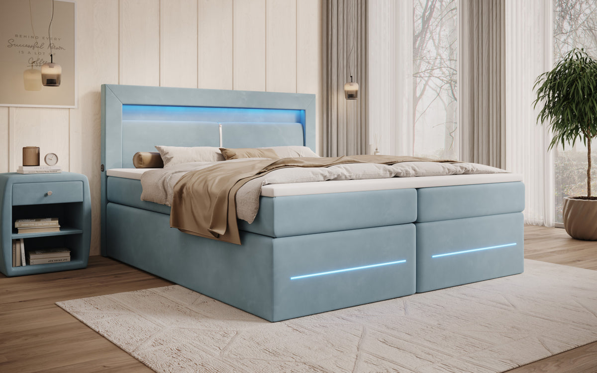Boxspringbed Minera met LED, USB en opbergruimte