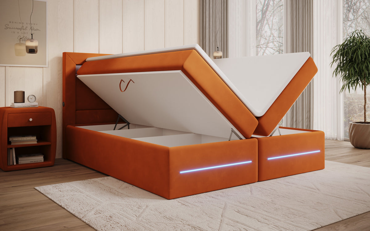 Boxspringbed Minera met LED, USB en opbergruimte