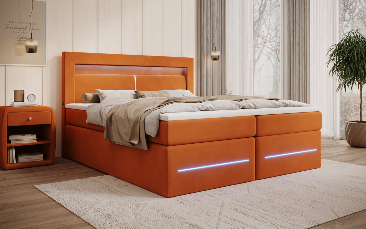 Boxspringbed Minera met LED, USB en opbergruimte