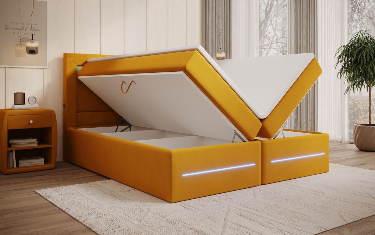Boxspringbed Minera met LED, USB en opbergruimte