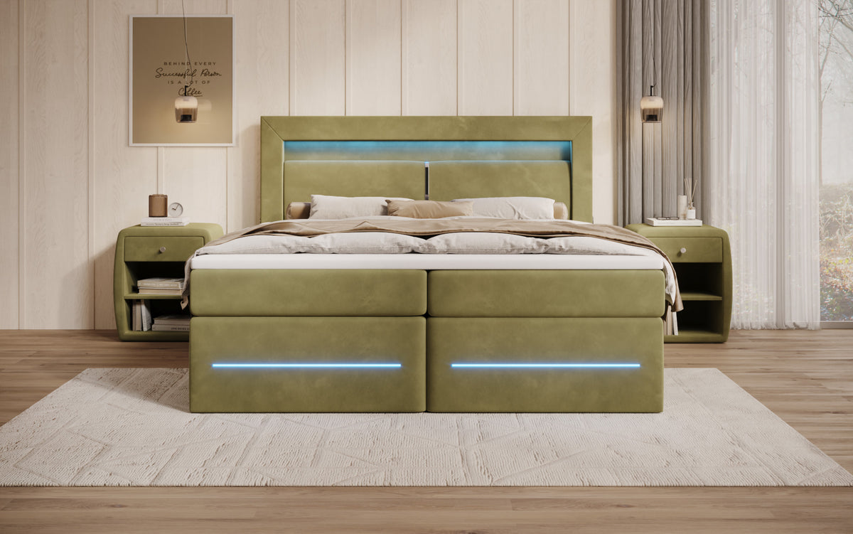 Boxspringbed Minera met LED, USB en opbergruimte