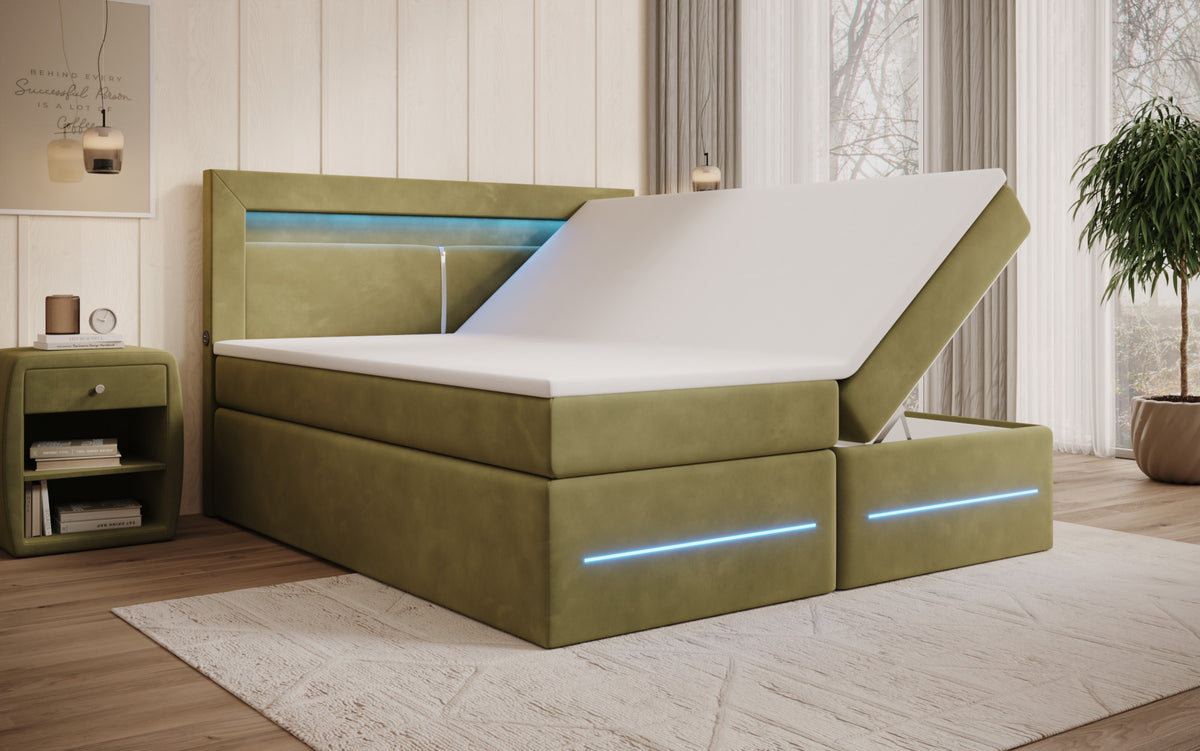 Boxspringbed Minera met LED, USB en opbergruimte