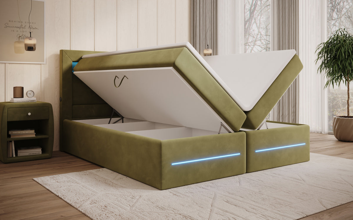 Boxspringbed Minera met LED, USB en opbergruimte
