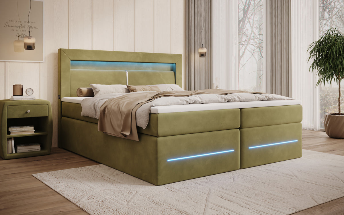 Boxspringbed Minera met LED, USB en opbergruimte