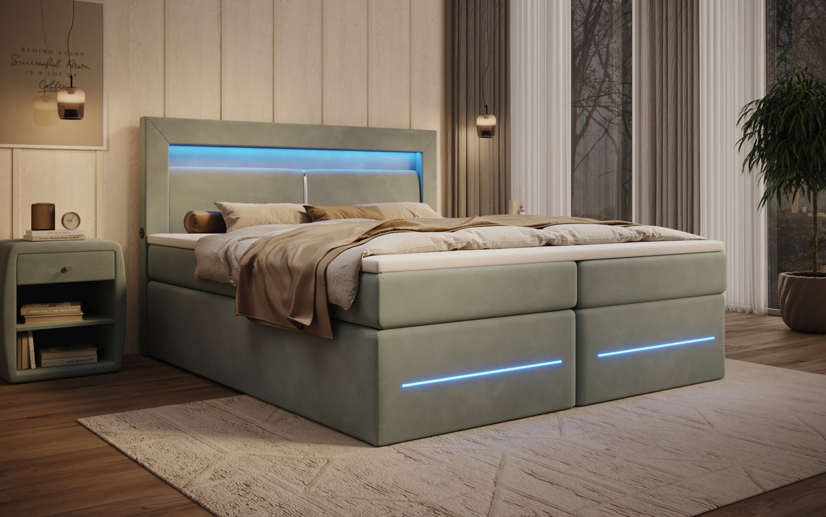 Boxspringbed Minera met LED, USB en opbergruimte