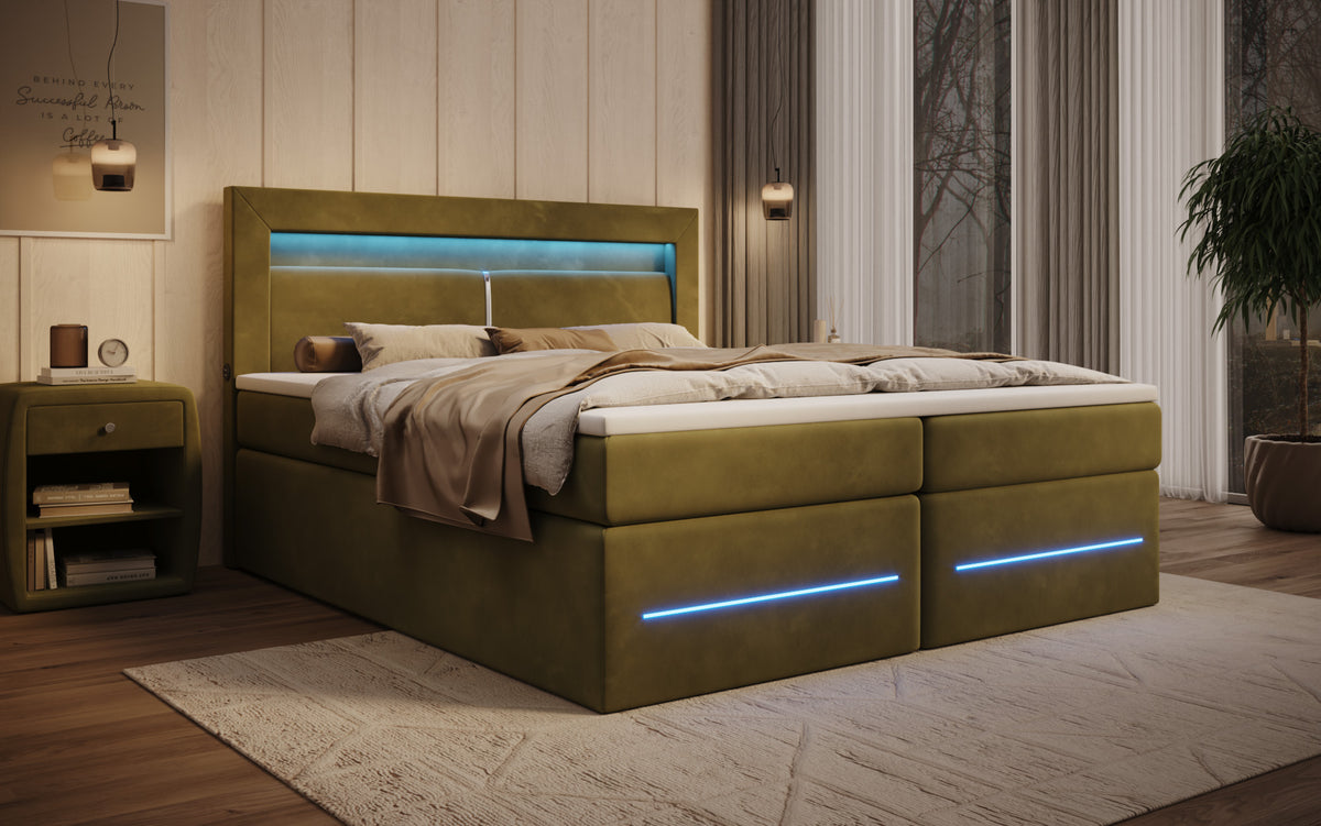 Boxspringbed Minera met LED, USB en opbergruimte