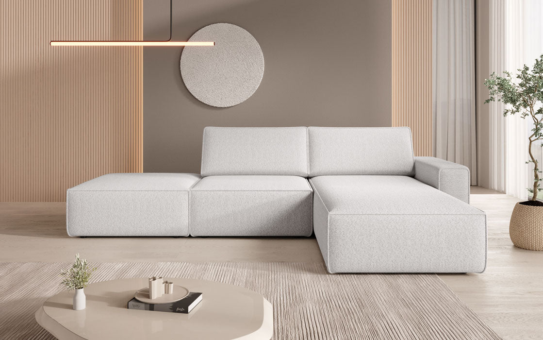 Canapé d'angle modulaire Yuma avec pouf en Bouclé
