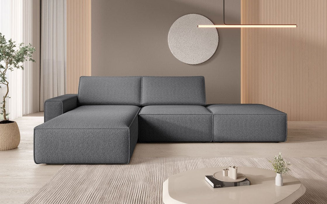 Canapé d'angle modulaire Yuma avec pouf en Bouclé